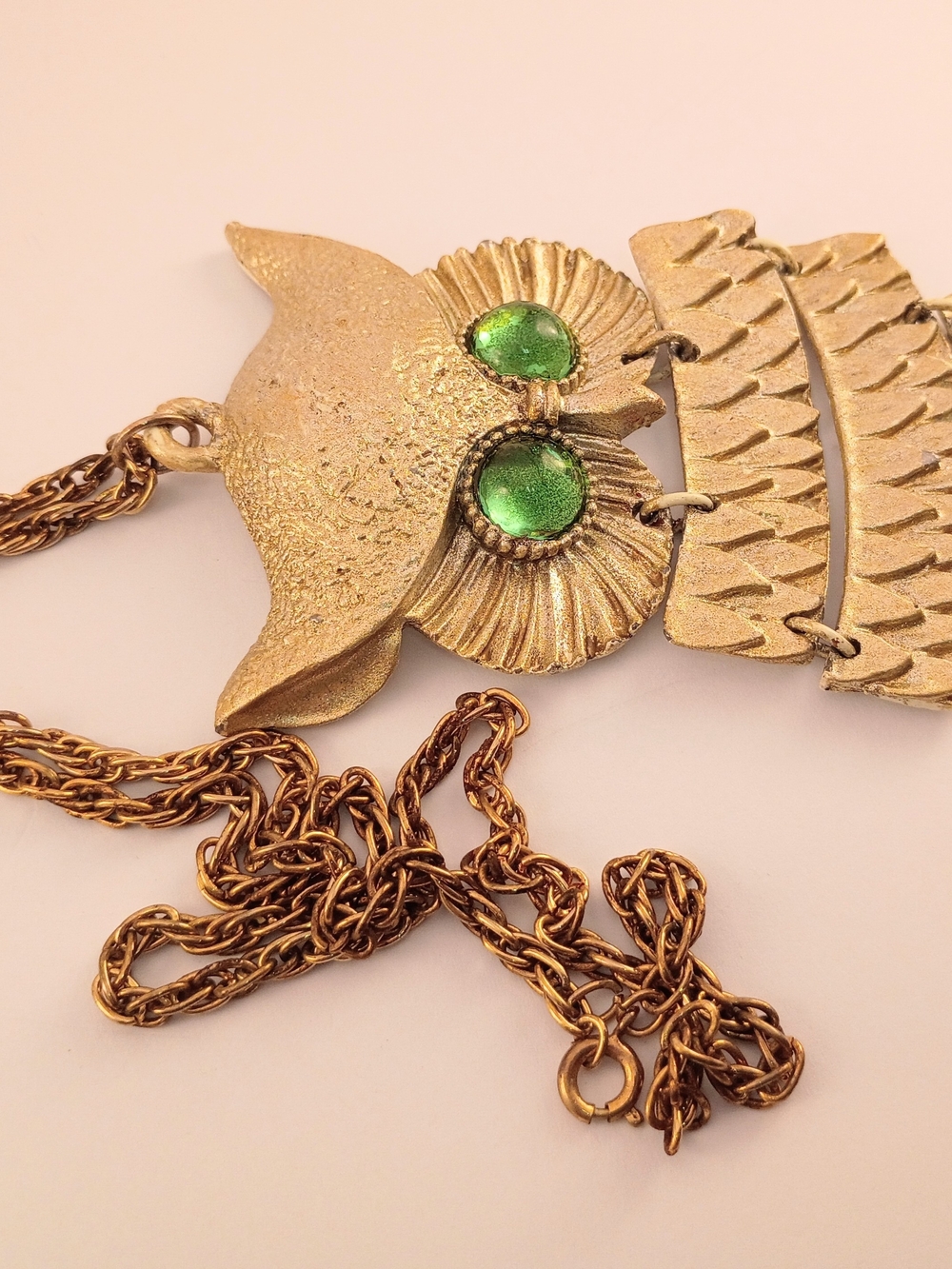 Gold Owl Pendant Necklace with Green Eyes - Picture 3 of 4